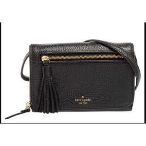 Kate Spade Chester Street Avie Black Leather Crossbody Bag with Tassel Pebble